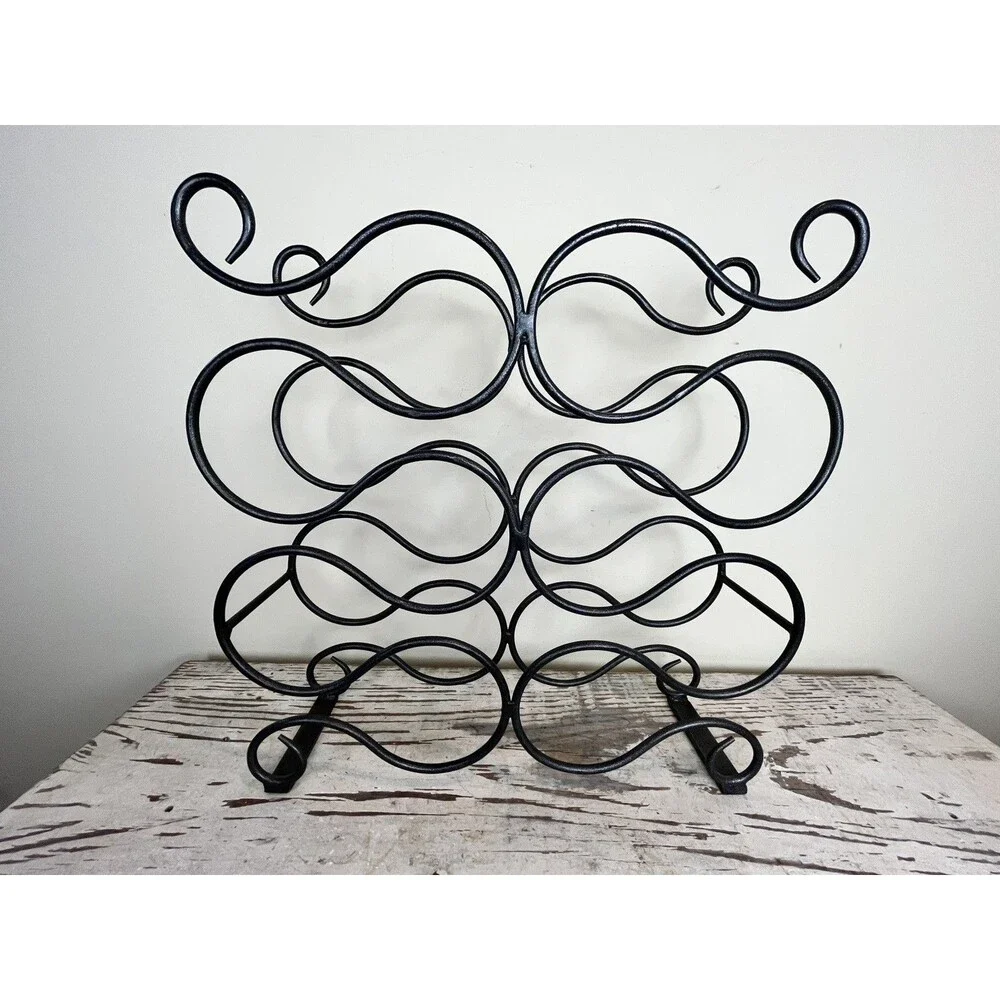 Vintage Scroll Design Ornate Heavy Iron Freestanding 10 Bottle Wine Bottle Rack